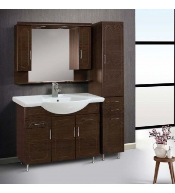 Bathroom Furniture Extra Walnut 100-105 cm Plywood lined with Oak and Solid doors Base, mirror-cupboard, Column: