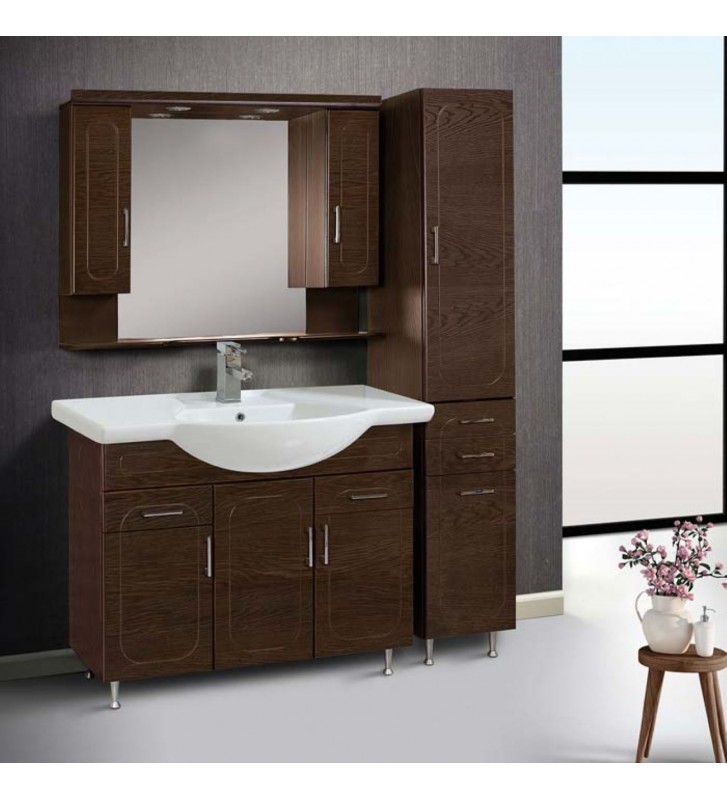 Bathroom Furniture Extra Walnut 100-105 cm Plywood lined with Oak and Solid doors Base, mirror-cupboard, Column: