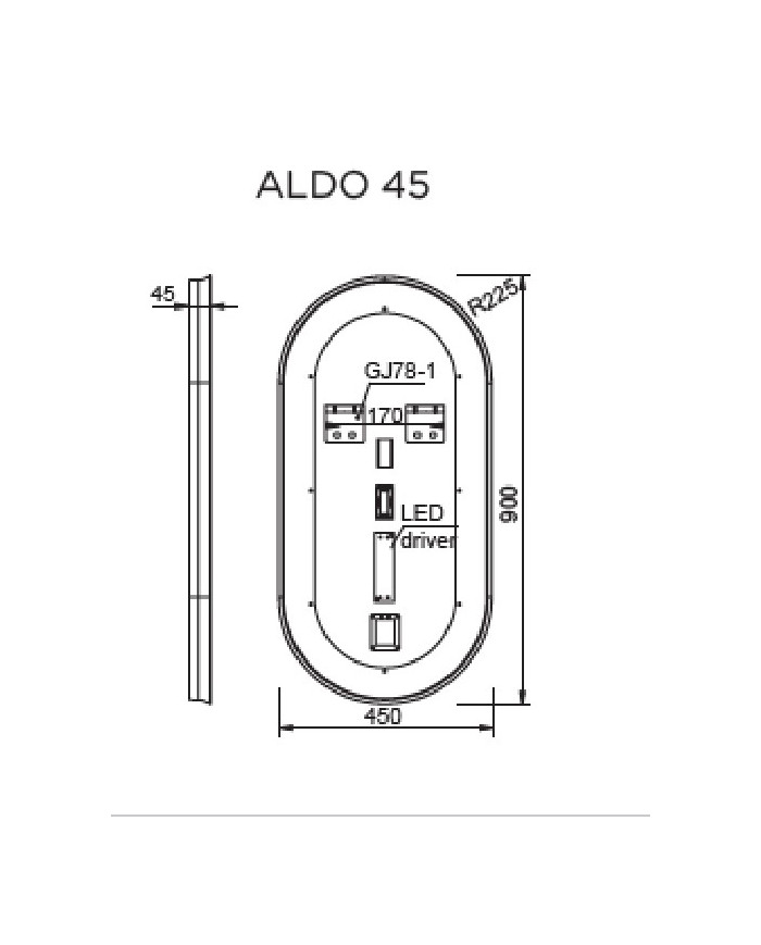 Καθρέφτης Μπάνιου Με Πλαίσιο Αλουμινίου Φωτιζόμενος Led Luminor Aldo (45x90)