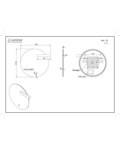 Καθρέφτης Μπάνιου Με Έκκεντρη Απλίκα Φωτιζόμενος Led Luminor Milo Ø75cm