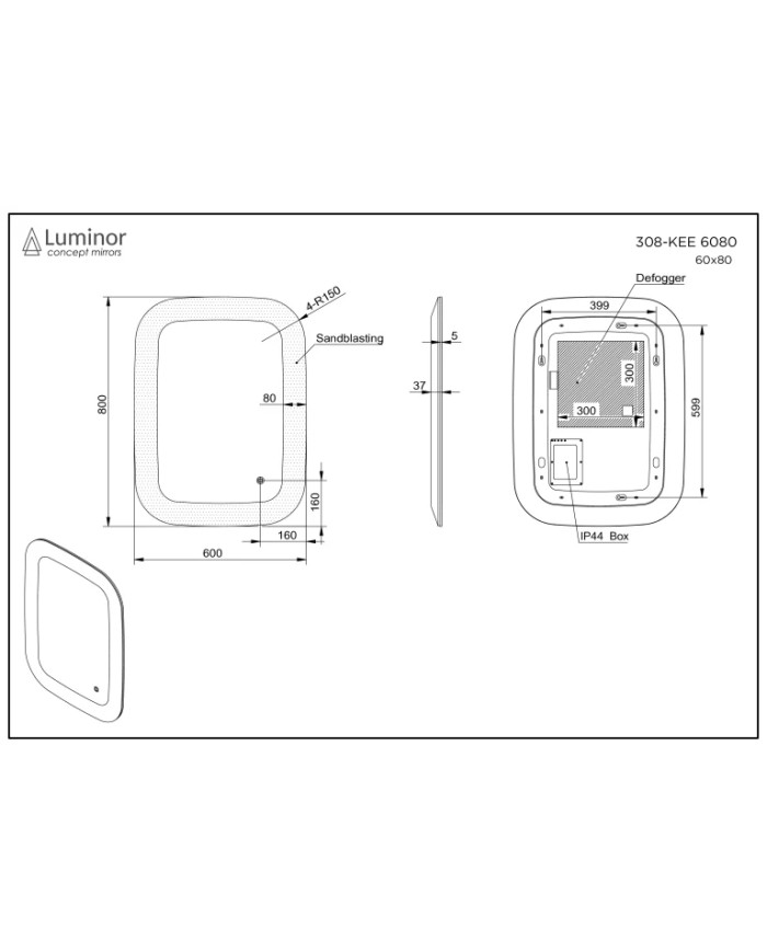 Καθρέφτης Μπάνιου Φωτιζόμενος Led Αντιθαμβωτικός με Ακρυλικό Πλαίσιο Luminor Keen (60x80)