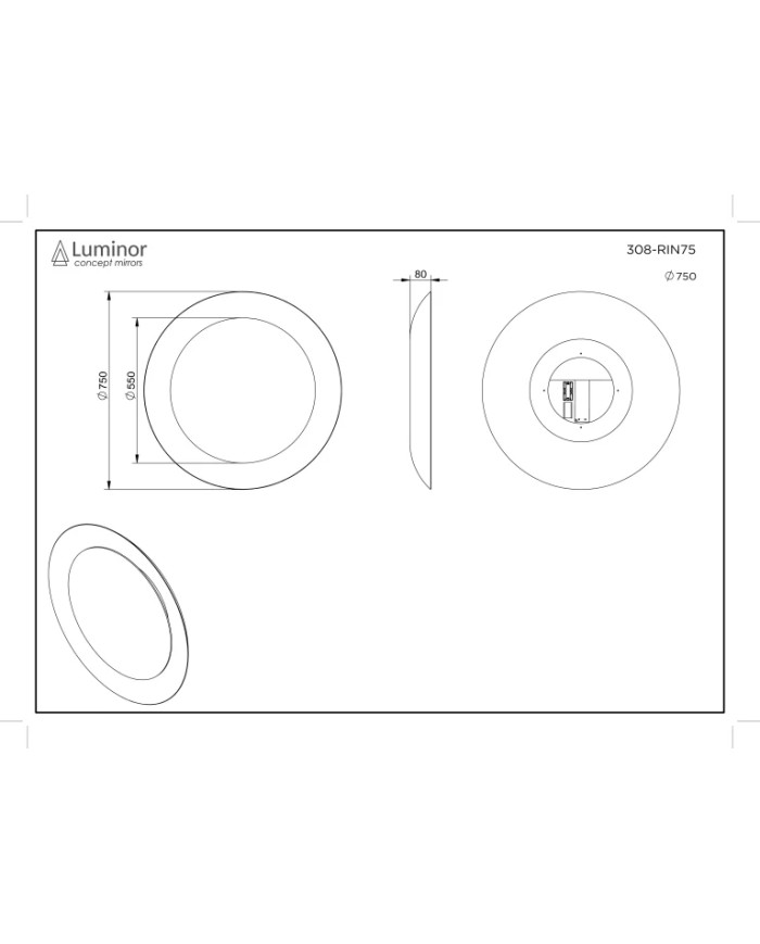 Καθρέφτης Μπάνιου με Πλαίσιο Αλουμινίου Φωτιζόμενος Led Στρόγγυλος Luminor Ring Ø75