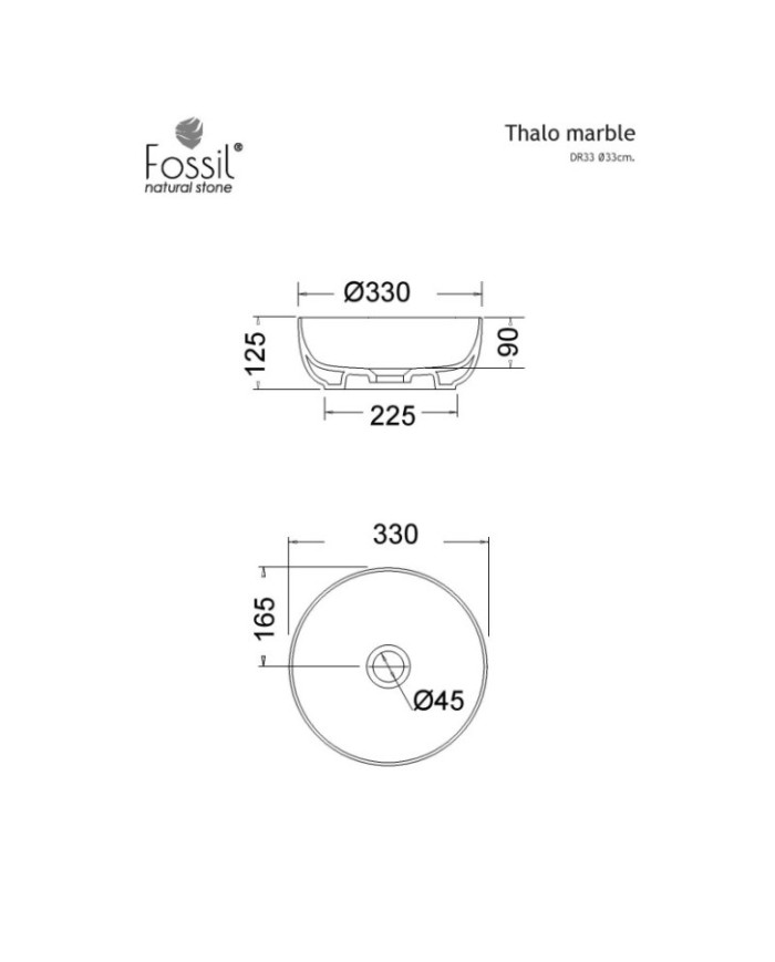 Fossil Thalo Marble Carrara Nuovo Countertop Washbasin Ø 33 cm. (DR 33-300)