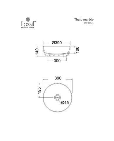 Νιπτήρας Επιτραπέζιος Μαρμάρινος Fossil Thalo Marble Carrara Nuovo Ø 39 εκ. (DR 39-300)