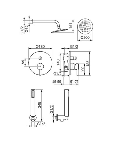 Εντοιχιζόμενο Πλήρες Σετ Λουτρού Ferro Ciriculus Gun Metal PVD Μίκτης 2 Εξόδων & Κώδωνας Inox Ø20εκ & Τηλέφωνο (BCK7PGM-SET1-S)
