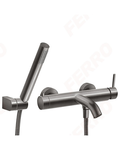 Μπαταρία Λουτρού Αναμεικτική Ferro Ciriculus Gun Metal PVD με Τηλέφωνο Ντους, Σπιράλ & Βάση (BCK11GM)