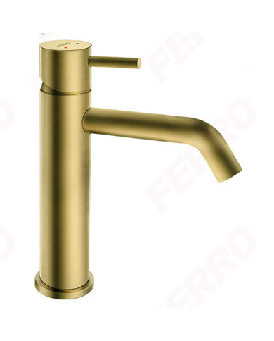 Μπαταρία Νιπτήρα Χαμηλή Ferro Ciriculus Gold Brushed PVD με Βαλβίδα Clic-Clac (BCK2BG)