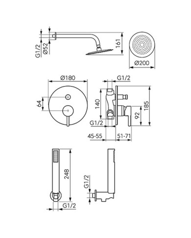 Εντοιχιζόμενο Πλήρες Σετ Λουτρού Ferro Ciriculus Gold Brushed PVD Μίκτης 2 Εξόδων & Κώδωνας Inox Ø20εκ & Τηλ. (BCK7PBG-SET1-S)