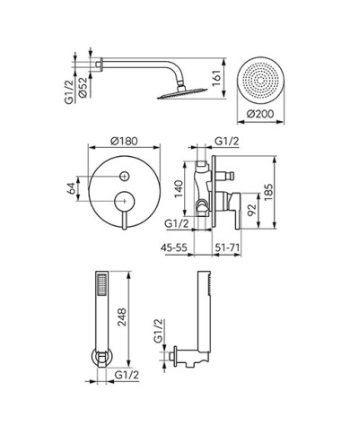 Εντοιχιζόμενο Πλήρες Σετ Λουτρού Ferro Ciriculus Chrome Μίκτης 2 Εξόδων & Κώδωνας Inox Ø20εκ & Τηλ. (BCK7P-SET1-S)
