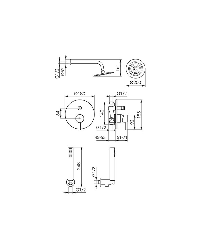 Εντοιχιζόμενο Πλήρες Σετ Λουτρού Ferro Ciriculus Chrome Μίκτης 2 Εξόδων & Κώδωνας Inox Ø20εκ & Τηλ. (BCK7P-SET1-S)