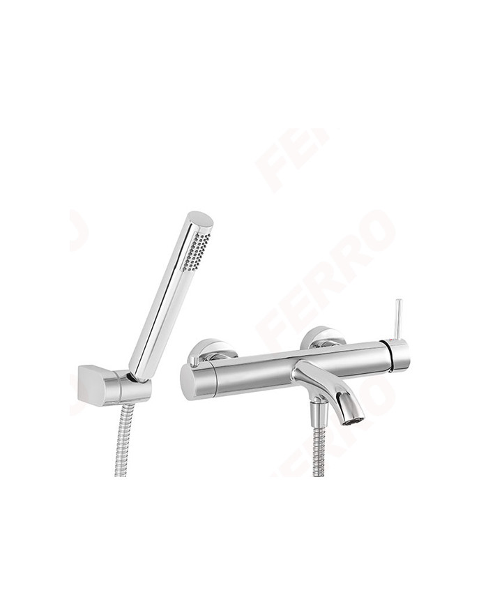 Μπαταρία Λουτρού Αναμεικτική Ferro Ciriculus Chrome με Τηλέφωνο Ντους, Σπιράλ & Βάση (BCK11)