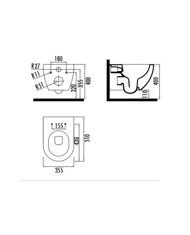 Creavit Free Wall-Hung Basin Matt Black (FE320 AM)