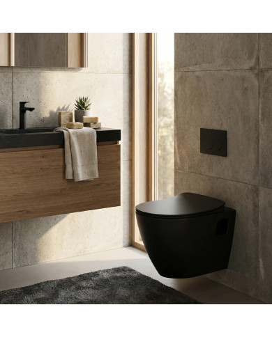 Λεκάνη Κρεμαστή Creavit Razor Black Matt  ( TP 325 NM ) & Κάλυμμα Duroplast Slim Soft Closing Αποσπώμενο