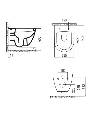 Creavit Razor Wall-Mounted Toilet Black Matt (TP 325 NM) & Duroplast Slim Soft Closing Removable Cover