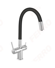 Three-Way Countertop Sink Mixer (suitable for connection to a water filter) Tall Ferro Filtrata Black BFT41B with Flexible Spout