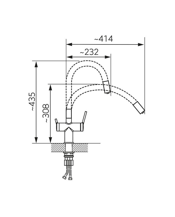 Three-Way Countertop Sink Mixer (suitable for connection to a water filter) Tall Ferro Filtrata Black BFT41B with Flexible Spout