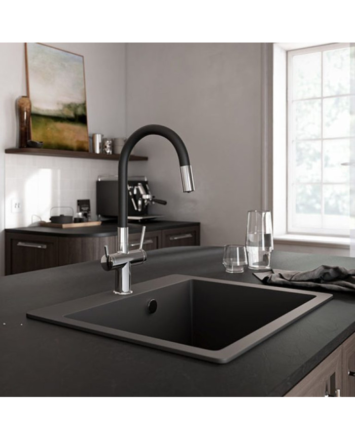 Three-Way Countertop Sink Mixer (suitable for connection to a water filter) Tall Ferro Filtrata Black BFT41B with Flexible Spout