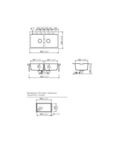 Granite Sink Inset Schock Cristadur Polaris Mono Puro 86x50cm