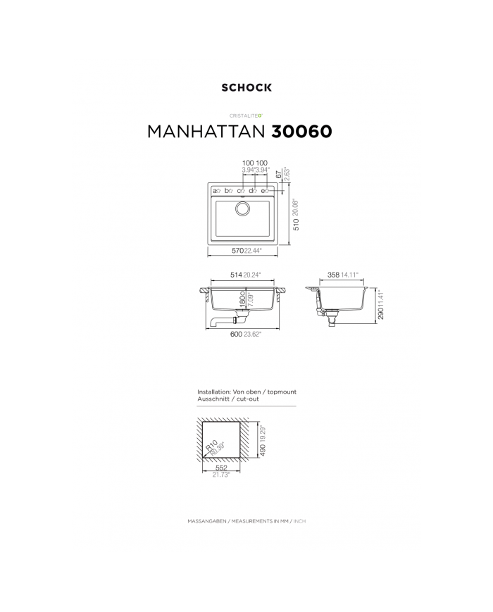 Schock Cristalite Manhattan Vanilla Inset Sink 57x51cm