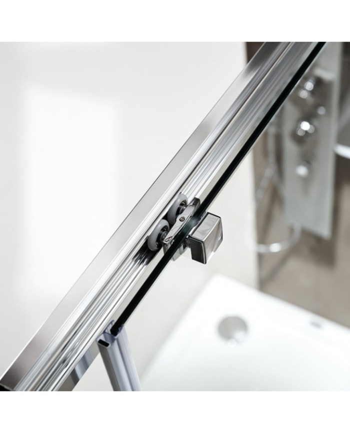 Devon Primus Plus Slider 2+2 Chrome Shower Enclosure with Sliding Entry Door, Clear Glass, 147-151 x 195 cm, Clean Glass Coating