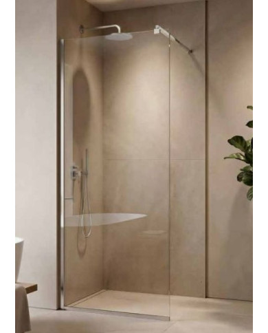 Tema Slim Profile Fixed Shower Screen with Nanotechnology, Chrome Finish, Clear Glass & Support Bar, 50x185 cm (WAS70185)