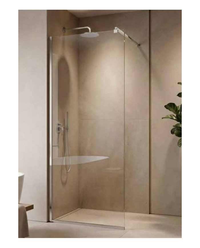 Tema Slim Profile Fixed Shower Screen with Nanotechnology, Chrome Finish, Clear Glass & Support Bar, 70x185 cm (WAS 70185)