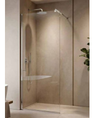 Tema Slim Profile Fixed Shower Screen with Nanotechnology, Chrome Finish, Clear Glass & Support Bar, 80x185 cm (WAS 80185)