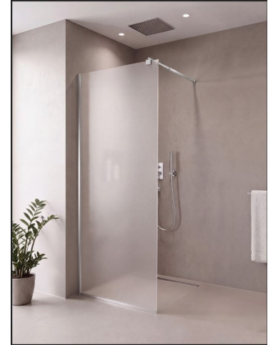 Tema Slim Profile Fixed Shower Partition with Nanotechnology, Chrome Finish, Frosted Glass & Support Bar, 80x195cm (WAS 80195 F)