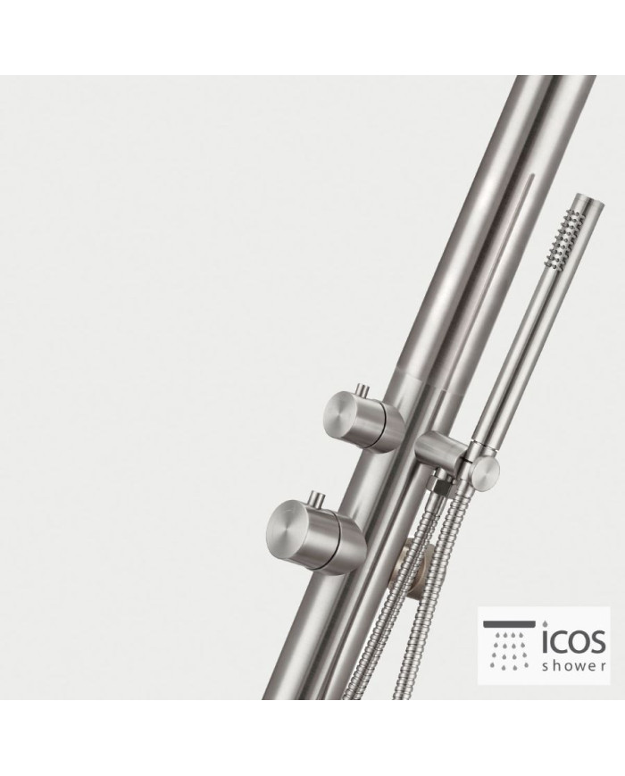 Etna Mix Icos Shower Inox Brushed Shower Column – Thermostatic, Stainless Steel, 2 Outlets, Height 179 cm