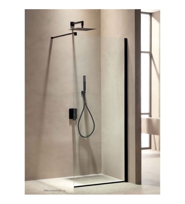Fixed Partition Shower Panel Tema Free Walk-In Black Chrome Nanotechnology 80x195 cm Transparent Crystal With Antiride
