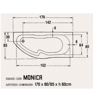 Μπανιέρα Ακρυλική Sanitec Monica  537 Ασύμμετρη (170 x 80cm)