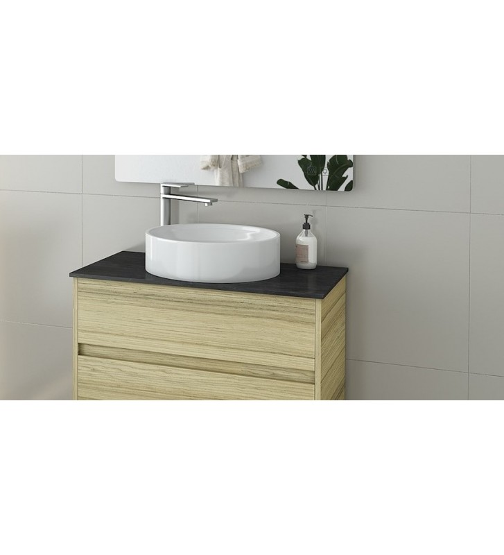 Bathroom Furniture Drop Instinct 80 Natural Oak Top-2 Hanging Furniture Base, Washbasin, Mirror