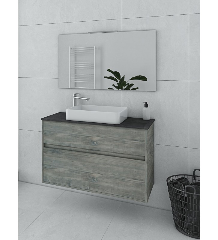 Bathroom Furniture Drop Instinct 100 Top-1 Smoked Oak Hanging Furniture Stand, Washbasin, Mirror