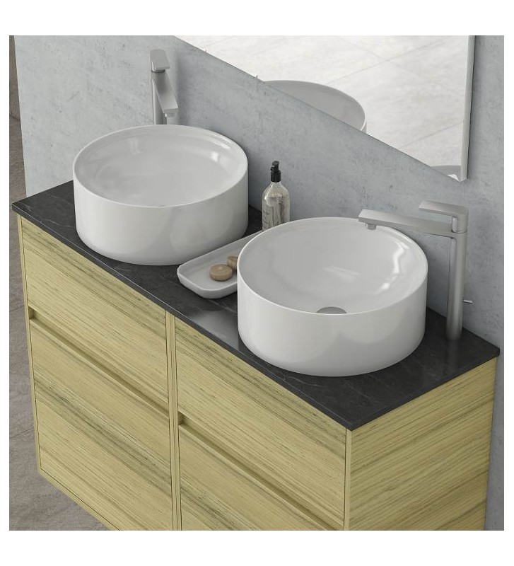 Bathroom Furniture Drop Instinct 125 Top-1 Natural Oak Hanging Furniture Stand, Washbasin, Mirror