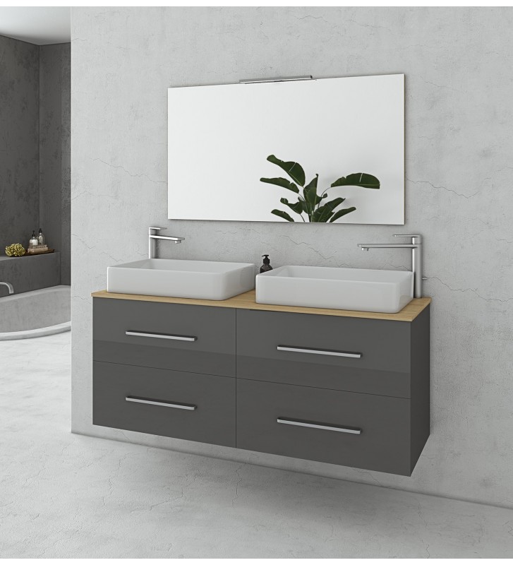 Έπιπλο Μπάνιου Drop Torino 120 Anthracite Top-1 Κρεμαστή Βάση επίπλου, Νιπτήρας, Καθρέφτης