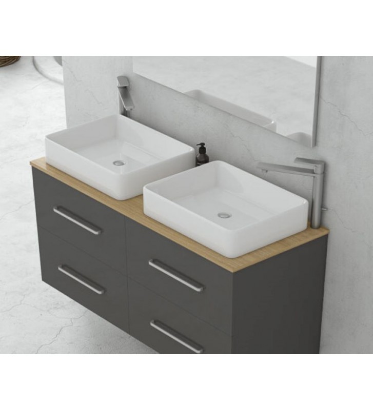 Έπιπλο Μπάνιου Drop Torino 120 Anthracite Top-1 Κρεμαστή Βάση επίπλου, Νιπτήρας, Καθρέφτης