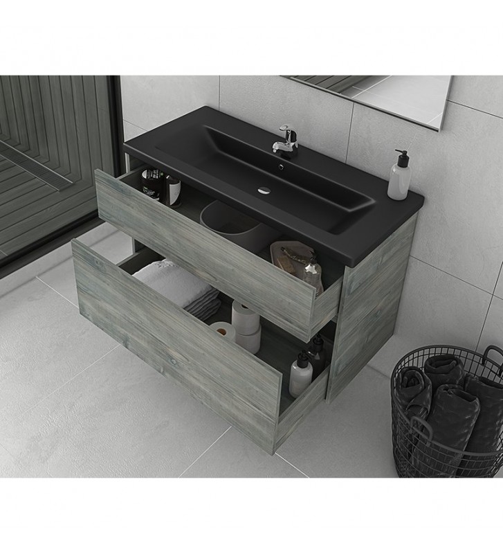 Bathroom Furniture Drop Instinct 100 Smoked Oak BL-1 Hanging Furniture Stand, Washbasin, Mirror