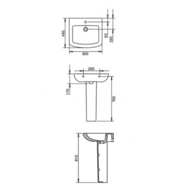 Washbasin Tema PL 060 / PL 250 (60 x 48,5cm) Pendant With Column