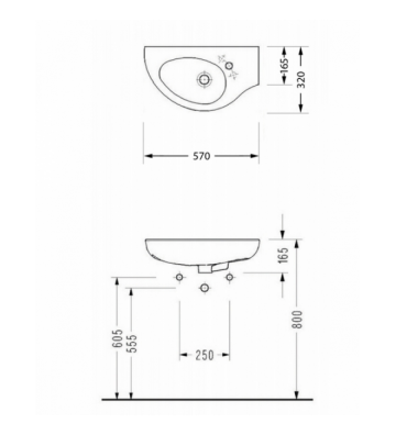 Porcelain Bath Sink Hanging Serel Friendly 6741 57 x 32 cm White Right