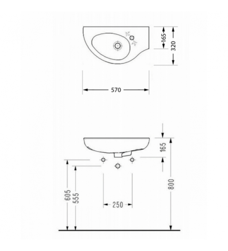 Porcelain Bath Sink Hanging Serel Friendly 6741 57 x 32 cm White Right