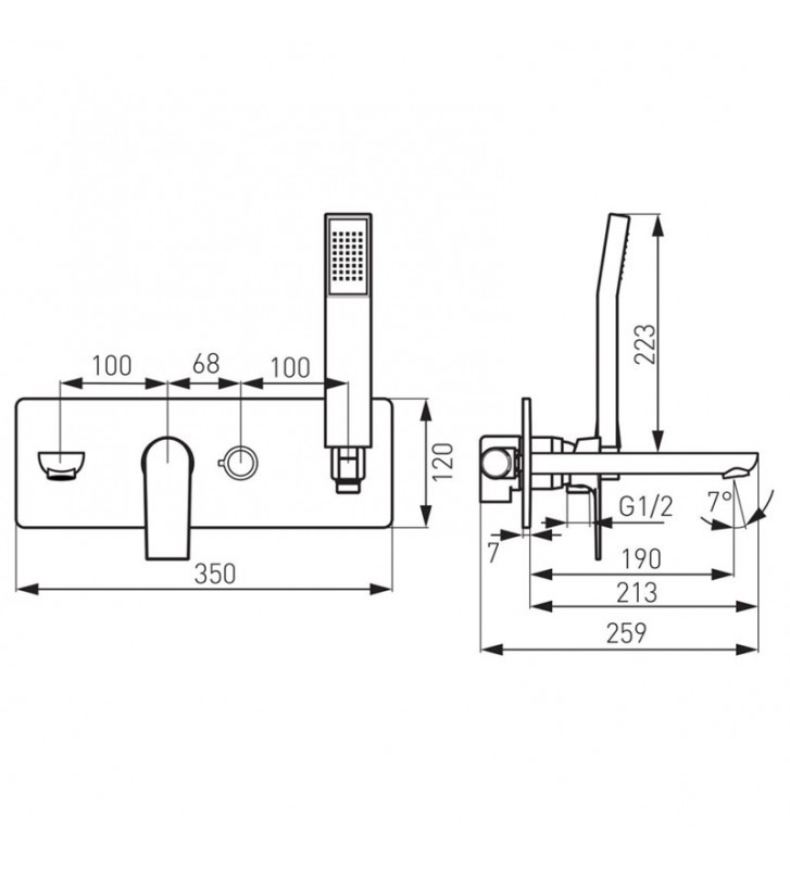 Built-in Mixer Set - Bathroom Faucet Ferro Algeo Square with Spiral & Telephone (BAQ11P)