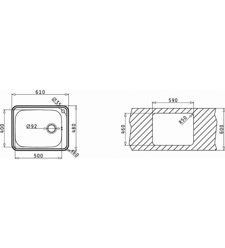 Pyramis Stainless Steel Sink Space Plus Polished Insert (61x48) 1B