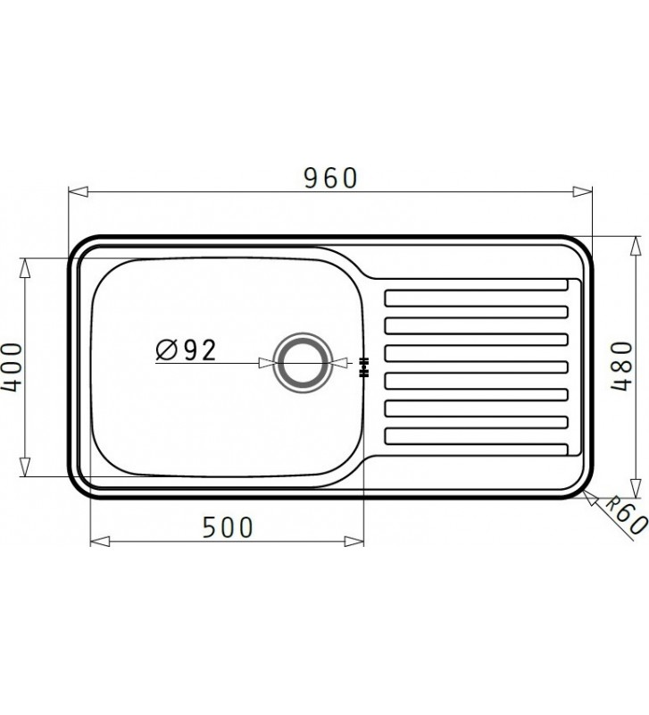 Pyramis Stainless Steel Sink Space Plus Polished Reversible Insert (96x48) 1B 1D
