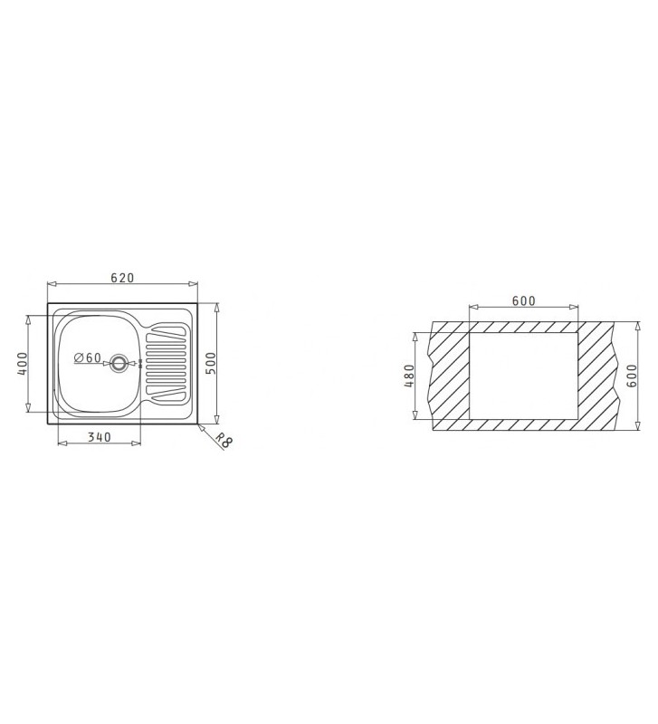 Νεροχύτης Pyramis Ανοξείδωτος Sparta Σατινέ Ένθετος Αντιστρεφόμενος  (62x50) 1B 1D