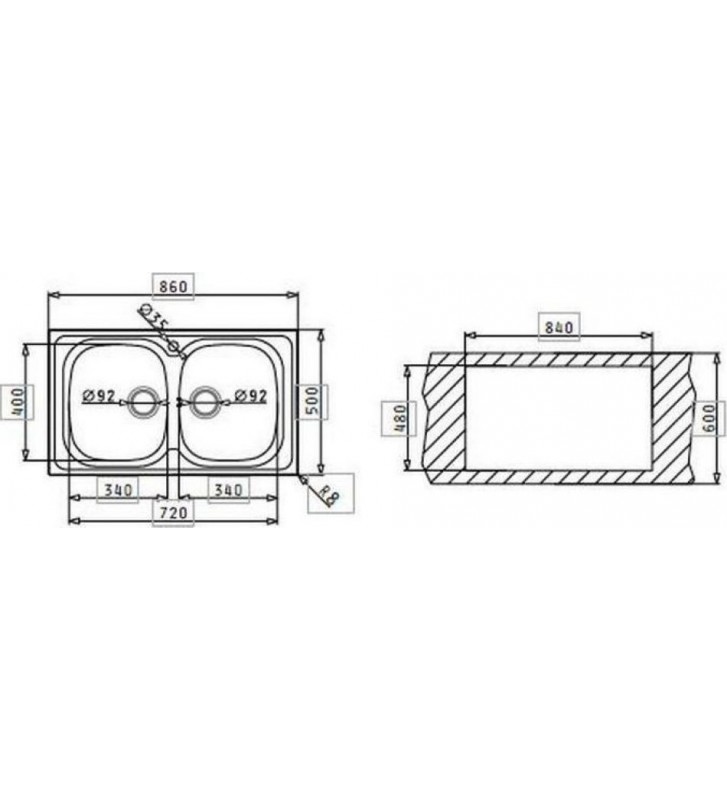 Νεροχύτης Pyramis Ανοξείδωτος Sparta Σατινέ Ένθετος Αντιστρεφόμενος  (86x50) 2B