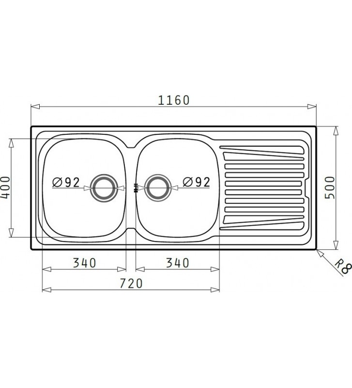 Pyramis Stainless Steel Sink Satin Reversible Insert (116x50) 2B 1D