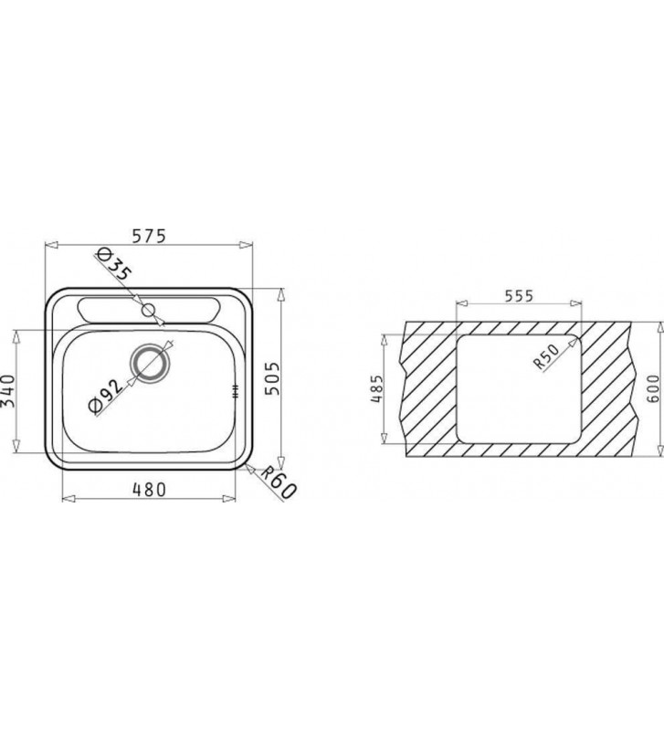 Νεροχύτης Pyramis Ανοξείδωτος Atria  Γυαλισμένος Ένθετος  (57,5 x 50,5mm)
