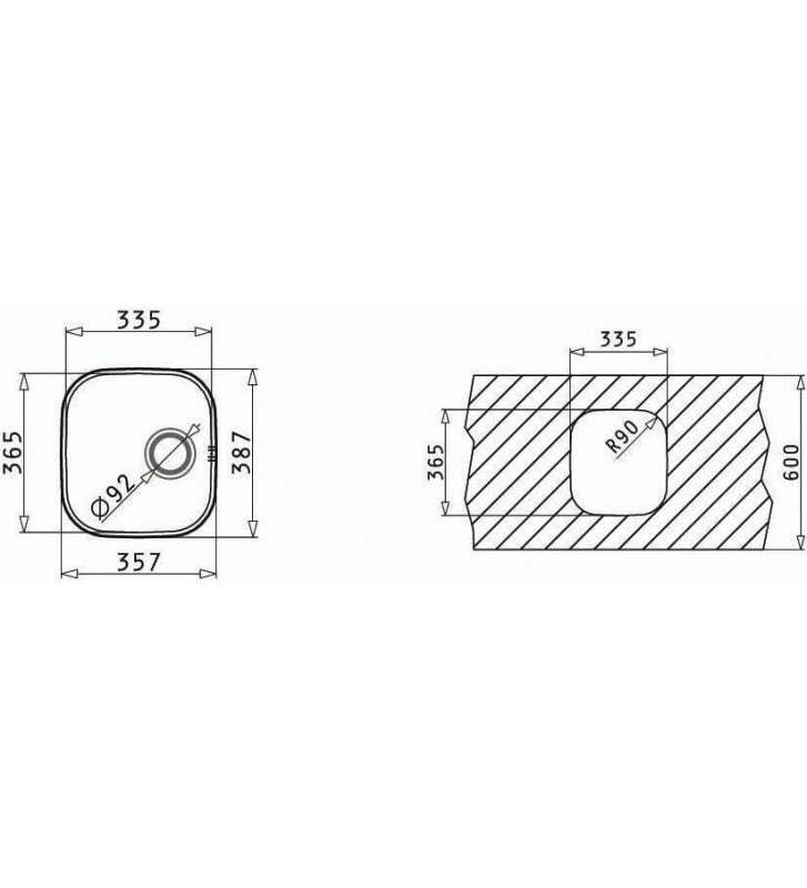 Νεροχύτης Pyramis Ανοξείδωτος Υποκαθήμενος IRIS  1B Γυαλισμένος (33,5 x 36,5 cm)