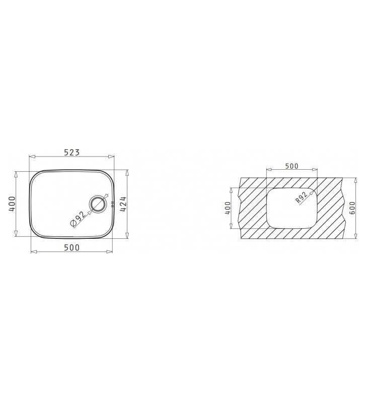 Νεροχύτης Pyramis Ανοξείδωτος Υποκαθήμενος IRIS  1B Γυαλισμένος (50 x 40)