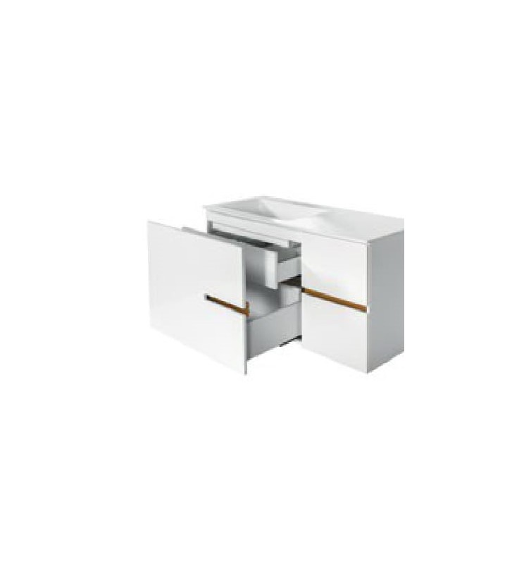 Bathroom Furniture Four 120 MDF Glossy Lacquer Base, Washbasin by Corian, Metal mirror